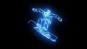 Snowboard icon with a glowing neon effect video