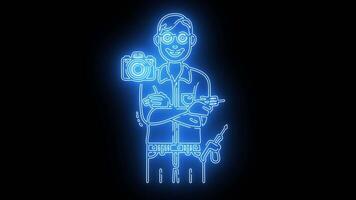 camera technician icon with a glowing neon effect video