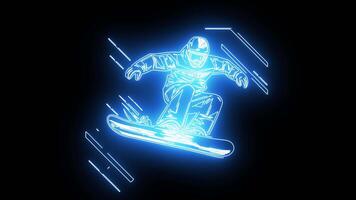 Snowboard icon with a glowing neon effect video