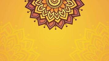 Looping Animation Of Elegant and Decorative Yellow Mandala Pattern with Vibrant Top Border on Warm Yellow Horizontal Background video
