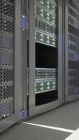 Server room with active rows of supercomputers video