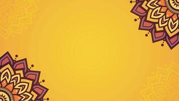 Looping Animation Of Ornamental Mandala Patterned Corners on Vibrant Yellow Gradient Horizontal Background with Decorative Details video
