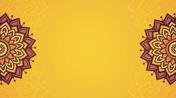 Looping Animation Of Elegant Horizontal Yellow Background with Decorative Mandala Corners and Vibrant Detailed Patterns video