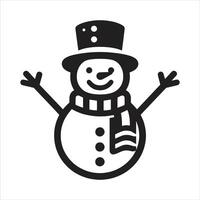 Cute Snowman in Frosty Flakes of Joy with Snowflake and Tie Black and White Silhouette vector