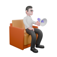 Cartoon Movie Director. A male producer sits on a sofa with a speaker in his left hand. Director Model png