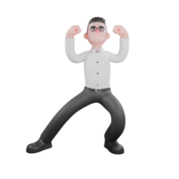 Animated 3D Cartoon. A Male producer stands with both hands raised and clenched, a powerful expression. Movie Style png
