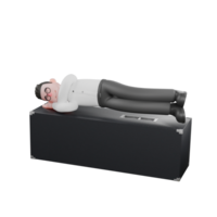 Creative 3D Model. A male producer sleeps on his side with both hands under his cheek, comfortable and calm expression. Producer Character png