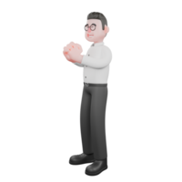 Creative 3D Model. A male producer stands facing right with both hands together in front of his chest, eyes closed, smiling expression. Studio Style png