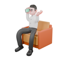Movie Producer Cartoon. A male producer sits on a sofa with a phone in his right hand, and an open hand in his left hand, as if he doesn't know. Film Style png
