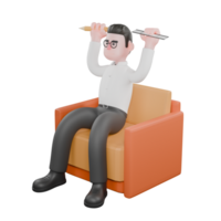 Film Studio Producer. A male producer sits on a sofa with both hands raised while holding a pencil and a ruler. Movie Style png