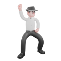3D Producer Design. A Male producer stands, both legs open with his right hand clenched upwards and his left hand on his waist Studio Style png