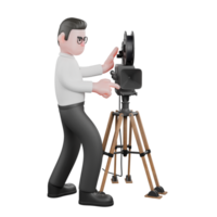 Creative 3D Model. A male producer stands with both hands pointing the studio camera to the side. Studio Style png