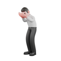 3D Producer Design. A male producer stands with his hands on his face, shoulders down, sad expression. Studio Style png