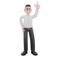 Animated 3D Cartoon. A male producer stands with one hand on his waist and the other pointing up, a confident expression. Professional Illustration png