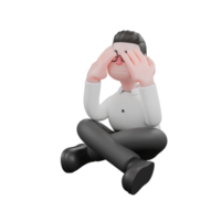 Animated 3D Cartoon. A male producer sits on the floor with both hands on his face, expression full of sadness. Studio Style png