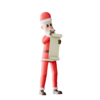 Santa Claus 3D Model Christmas. A male Santa stands with both hands holding a sheet of paper containing a list.Themed Cartoon Design png