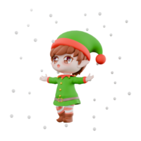 Chibi Elf 3D Model . A male Chibi Elf stands surrounded by snow with both hands open. Christmas Cartoon Character png