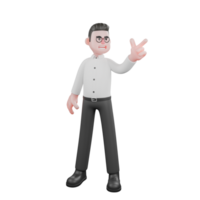 3D Producer Design. A male producer stands with his left hand pointing in a certain direction with an angry expression. Animation png