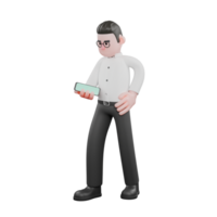 3D Producer Design. A male producer stands holding a cellphone in his right hand, and his left hand is on his waist, as if checking the cellphone. Director Model png