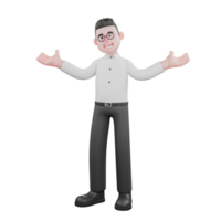 3D Producer Design. A male producer stands with both hands stretched out to the side, smiling expression. 3D Style png