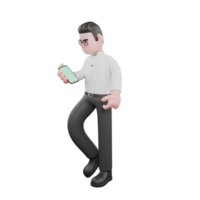 3D Cartoon Model. A male producer walks with a cellphone in his hand while looking at the cellphone. 3D Style png