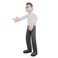 Movie Producer 3D Cartoon.A male producer stands with his right hand pointing down while his left hand is open in front of his body. 3D Style png