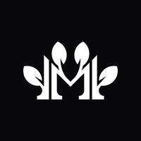 simple and elegant abstract logo of letter M with leaves ornament vector