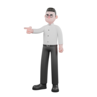 3D Movie Scene Producer. A male producer stands with one hand pointing forward while the other hand is clenched beside his body, firm expression. Director Model png