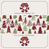 Merry Christmas with Red Tree Pattern Card Style Outline Frame vector