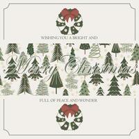 Merry Christmas with Green Tree Pattern Card Style Outline Frame vector