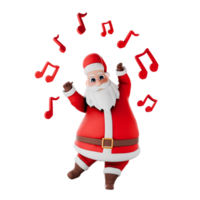 Festive Fat Santa Cartoon Character. A Santa Claus man stands with both hands raised and surrounded by notes with a happy expression. 3D Holiday Illustration png
