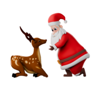 3d Navidad Papa Noel dibujos animados personaje. un Papa Noel claus hombre enfermedad de buzo abajo con un reno en frente de a él, como Si falto a toque él. fiesta diseño modelo png