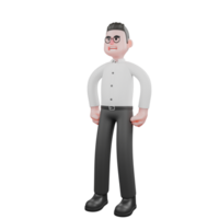 3D Cartoon Model. A male producer stands with both hands on his waist, head slightly tilted to the side, eyes looking far away with a bright expression. Producer Character png