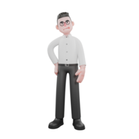 3D Movie Scene Producer. A male producer stands with his body slightly tilted while one hand is on his leg, an arrogant smile expression on his face. 3D Style png