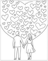 A drawing of a couple holding hands and looking at a heart vector