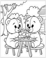 Valentines Day Coloring Page with Teddy Bears vector