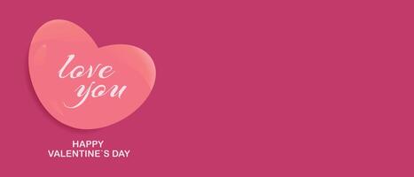 Pink heart with the words love you on a red background and the message HAPPY VALENTINE'S DAY underneath it, with copy space for text. vector
