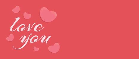 Pink heart shapes and love you text on a red background create a romantic and cheerful Valentines design, with copy space for text. vector