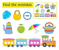 Logic game for kids. Need to find the mistakes in the pictures. Visual intelligence. illustration vector
