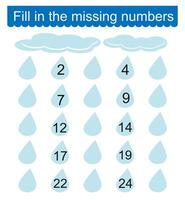 Math game for preschool and school age children. Educational material for kids. Fill in the missing numbers. Worksheet. illustration vector