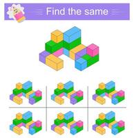 Puzzle game for kids. Task for development of attention and logic. Need to find same group of cubes. illustration vector