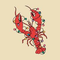 A lobster with Christmas lights on it vector