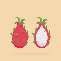 ripe dragon fruit with red color, tropical fruit slice suitable for poster and web icon vector