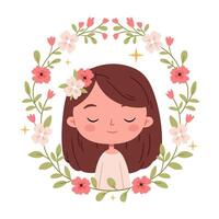 Portrait of a cute little girl in a frame of spring flowers vector