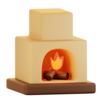 3d rendering winter icon concept. 3d render fireplace png