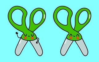 Scissors character. hand drawn cartoon kawaii character illustration icon. Isolated on blue background. Scissors character concept vector