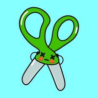 Angry Scissors character. hand drawn cartoon kawaii character illustration icon. Isolated on blue background. Sad Scissors character concept vector