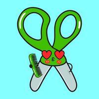 Scissors in love character. hand drawn cartoon kawaii character illustration icon. Isolated on blue background. Scissors juice character concept vector