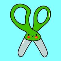 Scissors character. hand drawn cartoon kawaii character illustration icon. Isolated on blue background. Scissors character concept vector