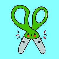 Angry Scissors character. hand drawn cartoon kawaii character illustration icon. Isolated on blue background. Sad Scissors character concept vector